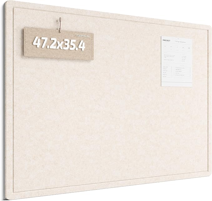 Fluxynara Large Bulletin Board, 47.2" x 35.4" Cork Board Alternative with 24 Safe Removable Adhesive Tabs, Foldable Felt Pin Board for Home Office, Classroom, Bedroom,Entryway for Walls— Oatmeal