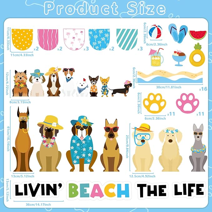 Summer Dog Bulletin Board Decorations Hawaiian Dog Theme Classroom Back to School Bulletin Board Border Set Cute Puppy Pet Dog Paw Paper Cutouts for School Chalkboard Supplies Wall Decor