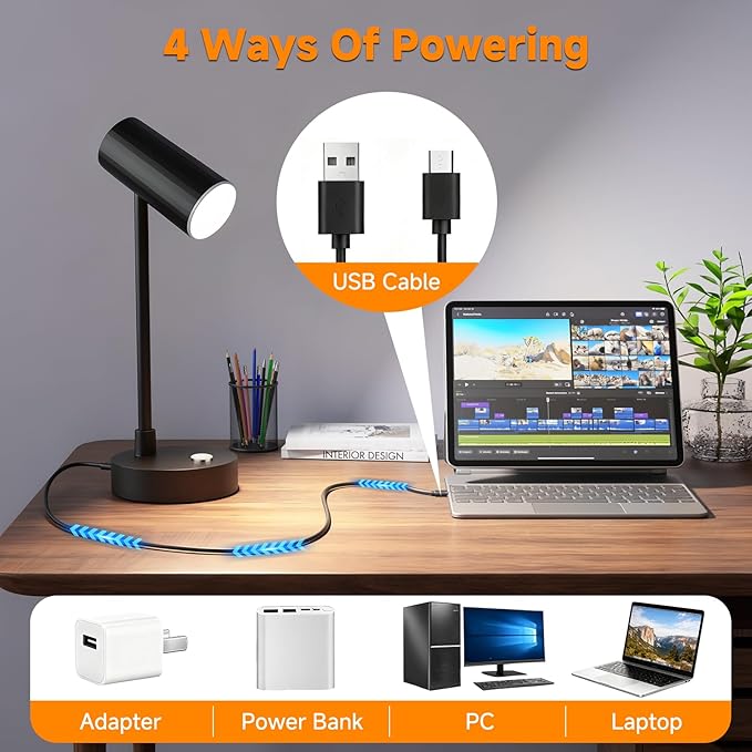 ShineTech LED Desk Lamp for Home Office, Dimmable Reading Desk Lamp with 3 Color Modes & Adjustable Brightness, Eye-Caring Table Lamp for Study, Bedroom Nightstand, Touch Control Bedside Lamp