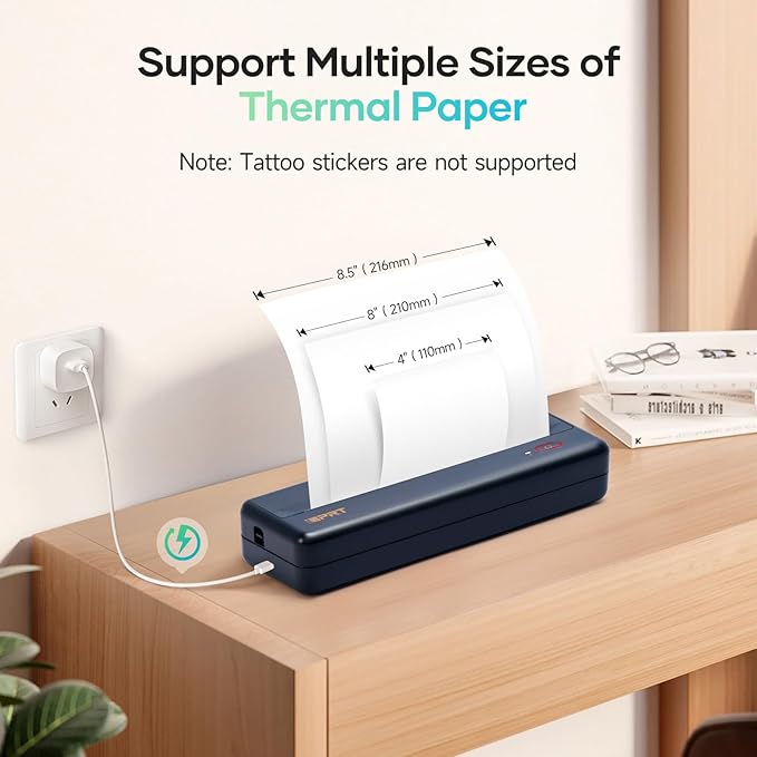 iDPRT Portable-Printer Wireless for Travel, 300DPI Inkless-Thermal-Small-Printers for Home Use, Office, Vehicles, Mobile Bluetooth Printer Supports 8.5" x 11" US Letter, for Smartphone & PC,MT890