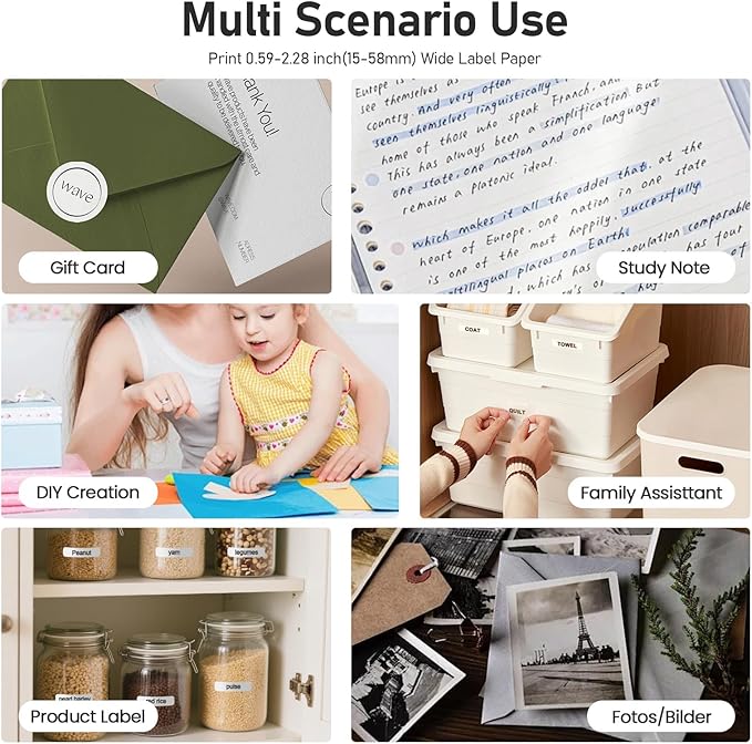 Portable Thermal Mini Sticker Printer: Wireless Bluetooth Label Maker Machine for Small Business Trip Travel Home Office - 2 Inch Label Makers Perfect for iOS & Android Phone