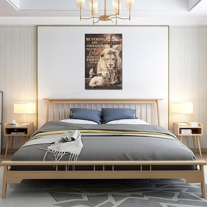 yerretin Lion Of Judah Wall Art Christian Bible Verses Pictures Wall Decor Religious Lamb Lion Canvas Painting Modern Home Artwork for Bathroom Bedroom Office Living Room Framed 16"x24"
