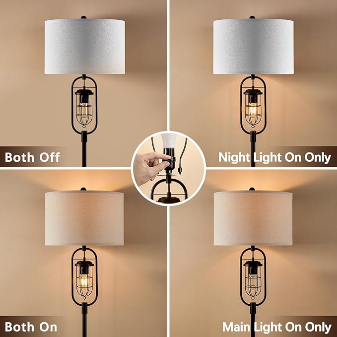 KAWOTl Farmhouse Floor Lamp with Night Light, 62.5’’ Industrial Bronze Standing Lamp for Living Room, Bedroom, Home Office, Rustic Lantern-Style (LED Bulbs Included)