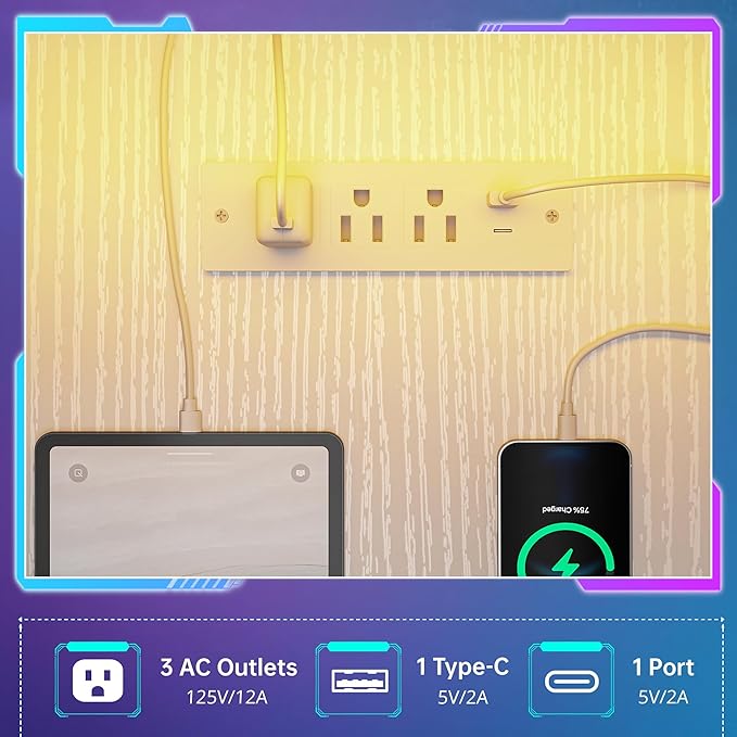 Gaming Desk with Shelves & Hooks, 56" L Shaped Computer Desk with Monitor Stand & Power Outlets & LED Lights and Printer Space for Home Office, Bedroom, White