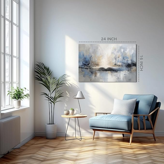 XRZ Abstract Wall Art – Blue and Beige Scripture Canvas – Wall Decor For Bedroom – Christian Wall Decor for Living Room Bedroom Office – 24x16 Inch