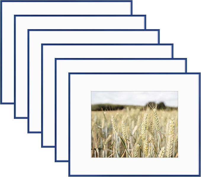 Golden State Art 16x20 Picture Frame 6 Pack - Navy Blue Aluminum Photo Frames With 11x14 Mats and Real Glass Cover - Elegant Minimalist Wall Gallery Frames for Home or Office Decor