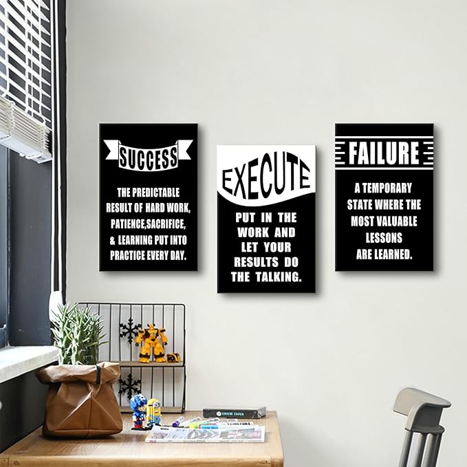 3 Pieces Motivational Canvas Wall Art Execute Failure Success Entrepreneur Quotes Inspirational Signs Posters Print for Home Bedroom Teens Room Gym Stretched and Framed [48''Wx24''H]