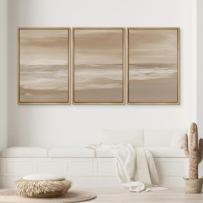 SIGNWIN Framed Canvas Print Wall Art Set Serene Sand & Sea Illustrations Decorative Relax/Calm Zen for Living Room, Bedroom, Office - 16"x24"x3 NATURAL