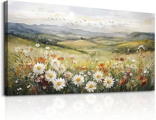FUHAIHUA Canvas Wall Art For Living Room Large Framed Wall Decor For Bedroom Modern Office Wall Decorations Prairie Flowers Landscape Painting Farmhouse Pictures Artwork Home Decor 20" x 40"