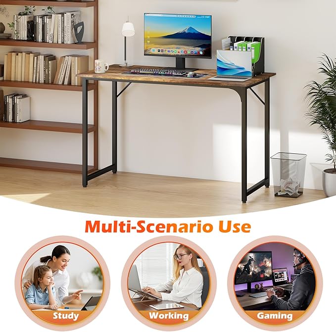 PayLessHere | 47 Inch Computer Desk | Vintage | Office Desk with Metal Frame, Adjustable Feet | Water-Resistant, Scratchproof Surface | Sturdy Writing Table for Home Office or Study | Pack of 1