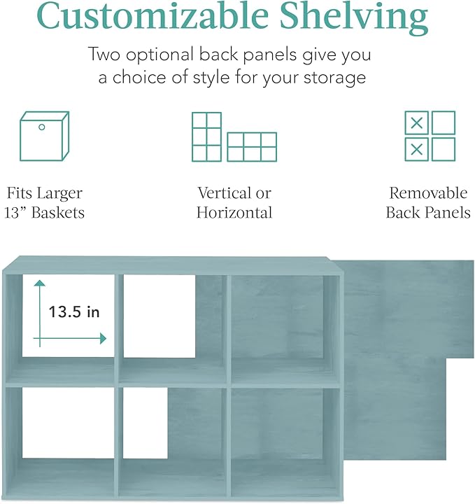 Best Choice Products Kids Bookcase 6-Cube Storage Organizer, 13.5in Shelf Opening, Bookshelf, Toy Storage, Customizable w/ 3 Removable Back Panels – Light Blue