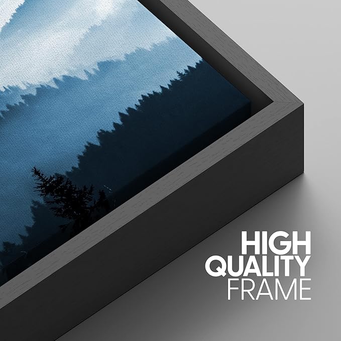 SIGNWIN Framed Canvas Print Wall Art Set Misty Blue Duotone Mountain Range Forest Nature Wilderness Photography Modern Decorative Colorful Rustic for Living Room, Bedroom, Office - 24"x36"x3 Black