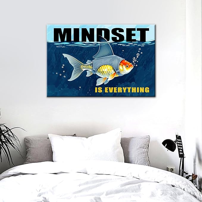 Mindset Is Everything Motivational Canvas Wall Art Inspirational Entrepreneur Quotes Picture Poster Artwork Painting Print for Framed Home Decor Bedroom Office Gym Framed Ready to Hang [18''Wx12''H]
