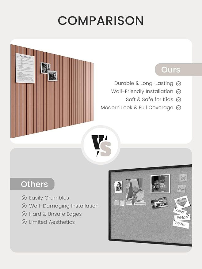Bumusty Large Cork Board Alternative-48 x 36" Felt Bulletin Board Tiles, with 30 Pushpins, 70 Adhesive Tabs, 12-Pack Slat Wall Paneling, Cork Boards for Office Push Pin Board Felt Board-Terracotta