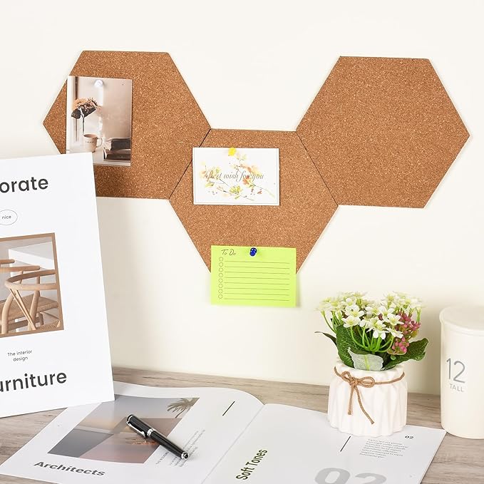 Small Hexagon Cork Board - Self Adhesive Cork Board Tiles for Walls, Cork Bulletin Board Hexagon for Home Office School Decor Memos Photos Display (3 Pcs)