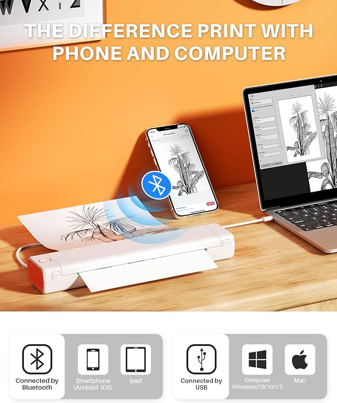 Phomemo Portable Printers Wireless for Travel with M08F Bag, Thermal Tattoo Stencil Printer for Office, Home, Business, M08F-Letter Bluetooth Compact Printer for 8.5" X 11" Size