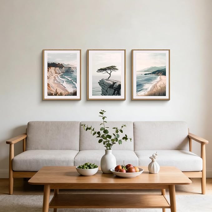 Amalfi Coastal Beach Framed Canvas Wall Art Set, Summer Ocean Wall Decor, Southwestern Beach Wall Painting, Ocean Seascape Art Prints for Living Room, Bedroom, Dining Room - 12"x16"x3