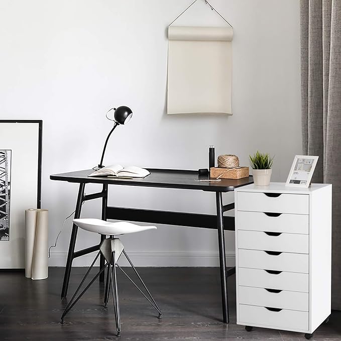 7 Drawers Filing Cabinet, Vertical File Cabinet for Home Office, Mobile Under Desk Office Storage Cabinets with Wheels (White, 7 Drawers)
