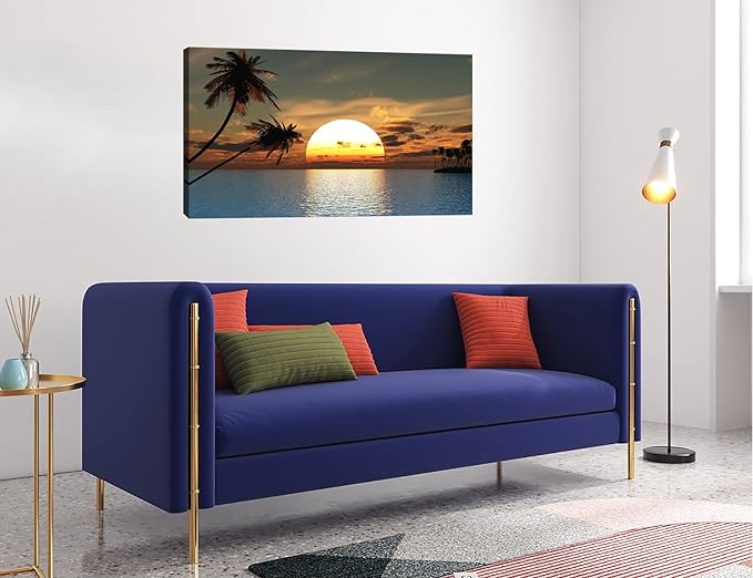 DZL Art S75662 Sunset Coconut Palm Trees Canvas Wall Art Palm Trees on the small island Tropical Scenery Nature Canvas prints Pictures for Living Room Home Office Wall Decor Artwork
