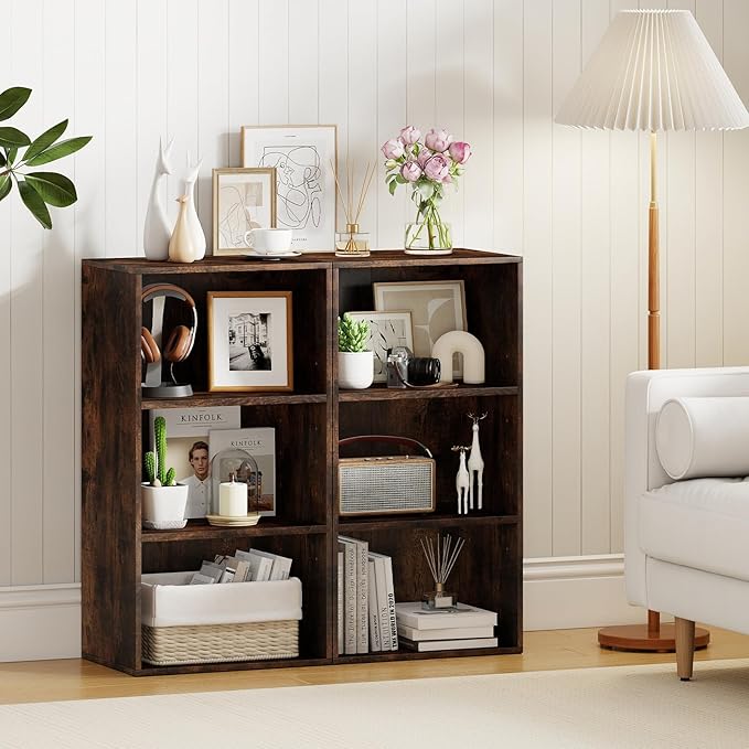 Giantex 3 Tier Bookcases Set of 2, 31.5" Bookshelf Cube Storage Organizer, Open Storage Cabinet Multi-Functional Home Office Bedroom Furniture Display Bookcases, Rustic Brown