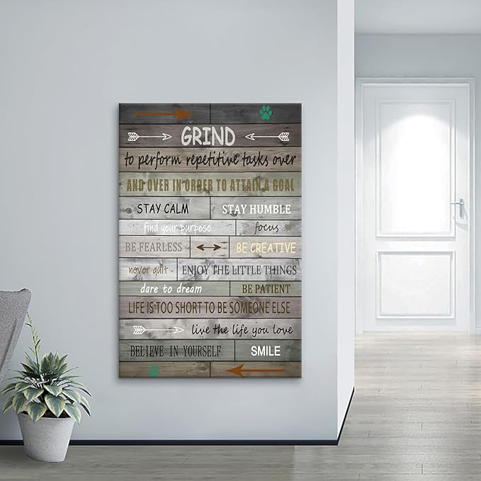 Grind Inspirational Wall Art Motivational Office Decor Positive Poster Printed on Canvas Entrepreneur Quote Painting Picture for Home Bedroom Living Room Wall Decoration Ready to Hang [24''Wx36''H]