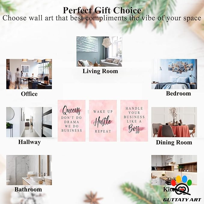 Office Wall Art-3 Panel Motivational Wall Art, Inspirational Quotes Canvas Art for Home Office Wall Decor,Positive Quote Wall Decor, Entrepreneur Words Poster Frame for Company Wall Decor 12”x18”x3Pcs