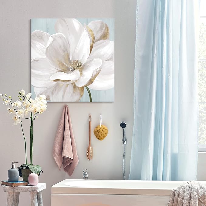 SEVEN WALL ARTS White Magnolia Wall Art Flower Artwork Floral Canvas Painting Vintage Nature Botanical Painting Modern Farmhouse Wall Decor for Bedroom Living Room Bathroom Office 24"x24"