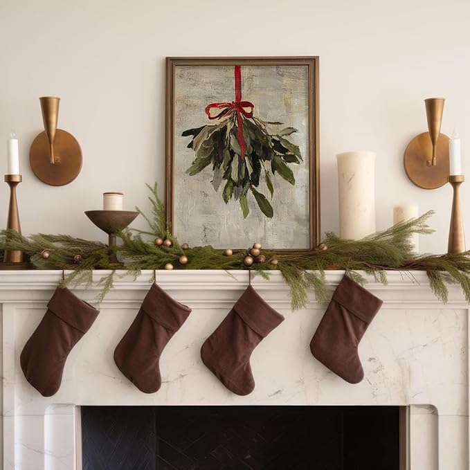 uniro Vintage Christmas Mistletoe Print Artwork Painting Winter Farmhouse Holiday Wall Decor for Bedroom, Living Room, Gallery, winter Room Decor, Holiday Decoration Gifts (8" x 10" - UNFRAMED)