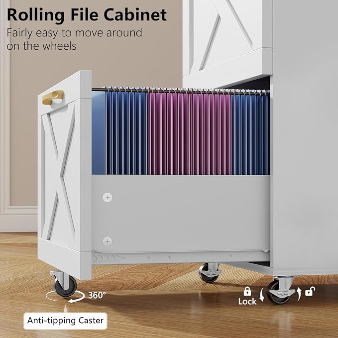 Vabches Farmhouse File Cabinet with 2 Drawers, Modern White