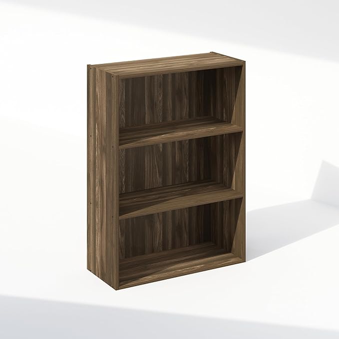 Furinno Simple Book Shelf, 3-Tier Bookshelf, Storage Shelves Bookcase, 9.7 x 23.7 x 31.5, for Living Room, Bedroom, Home Office, Columbia Walnut