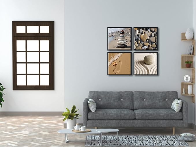 Wieco Art Framed Canvas Art Romantic Beach Theme 4 Panels Modern Artwork Sea Ocean Canvas Prints Contemporary Abstract Pictures on Canvas Wall Art for Living Room Decorations
