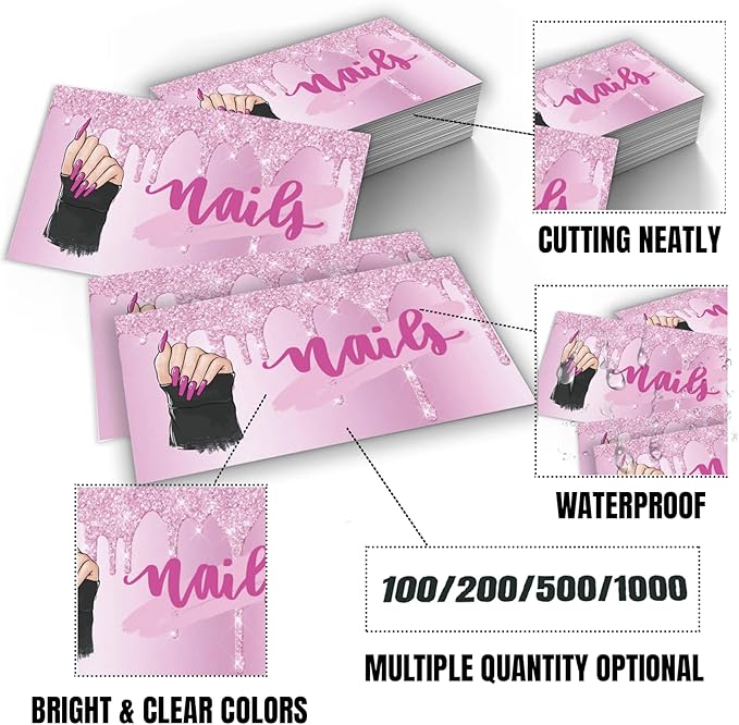 Business Cards Customize with Nail Artist Templates, Custom Business Cards Personalized with Your Logo, 3.5"X 2" 300gsm Matte Paper for Small Business