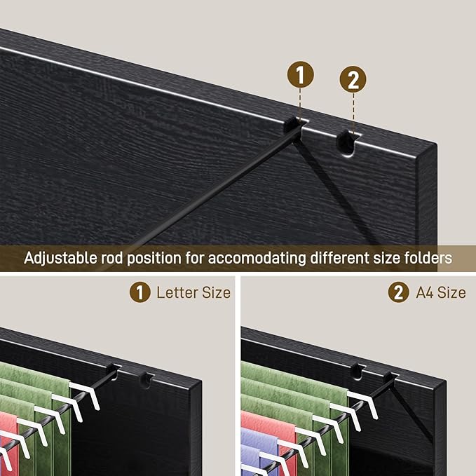 Farmhouse File Cabinet with Doors, Lateral Filing Cabinet with 3 Drawers for Letter/A4 Size Hanging Files, Large Wooden Printer Stand with Adjustable Shelves for Home Office, Rustic Black