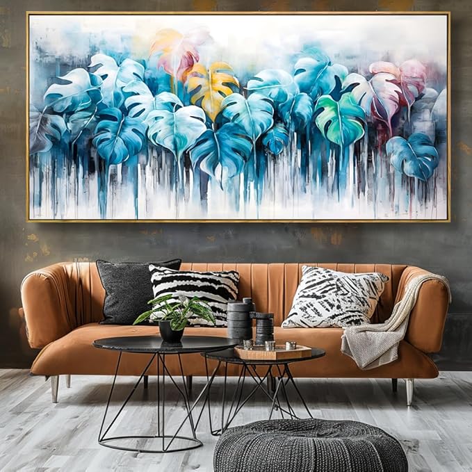 Wall Art Colorful Leaf Abstract Modern Artwork Canvas Painting for Bedroom Living Room Office Large Decor 24"x48" with Framed