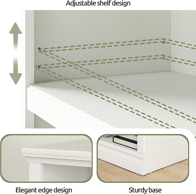blini Low Horizontal Bookshelf White Bookcase Double Wide 64" 3-Tier Book Shelf 6 Cube Storage Organizer Wooden Bookcases for Bedroom and Home Office Decor Display