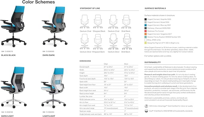 Steelcase Gesture Office Chair - Cogent: Connect Malt Fabric, Low Seat Height, Wrapped Back, Dark on Dark Frame, Lumbar Support