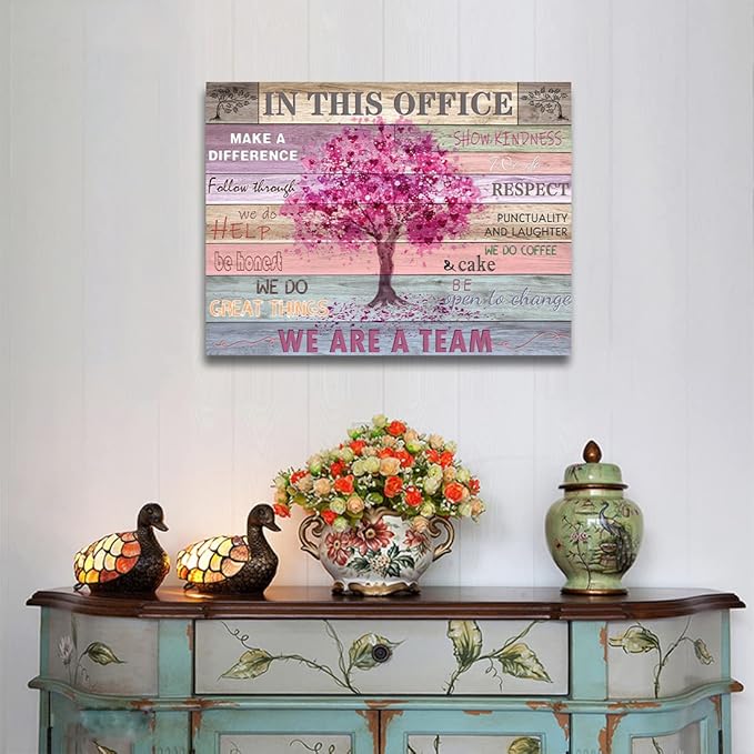 Pink Inspirational Wall Art for Office Women Motivational Quotes Phrases Poster Rustic Heart Tree Pictures Framed Wall Art Décor Contemporary Home Workspace Desk Decorations Gifts for Women 16x24inch