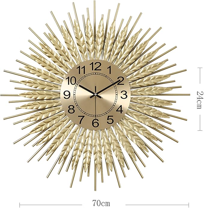 Wall Clock Large Wall Clock, Silent Non Ticking Quartz Decor Wall Clocks, Modern Sunburst 3D Metal Wall Watches for Bedroom Living Room Office,Gold,60CM Clock (A 70CM)