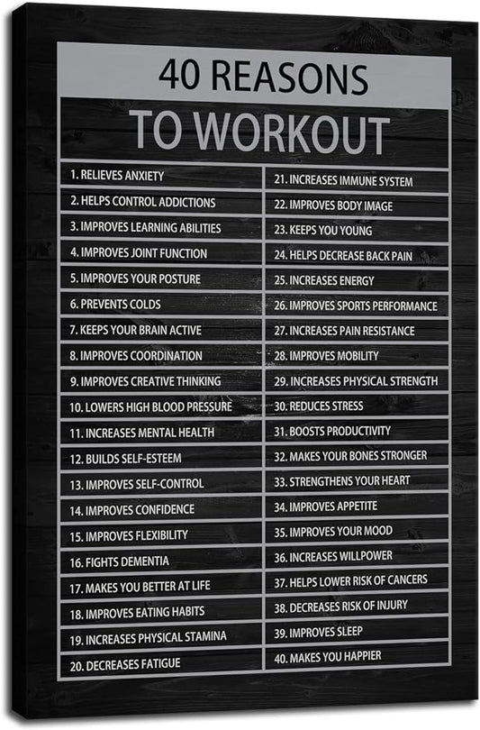 40 Reasons to Workout Motivational Quotes Exercise Wall Art Inspirational Fitness Painting Prints on Canvas Inspiring Posters Pictures Print Artwork Decor for Home Office Gym[24''W x 36''H]