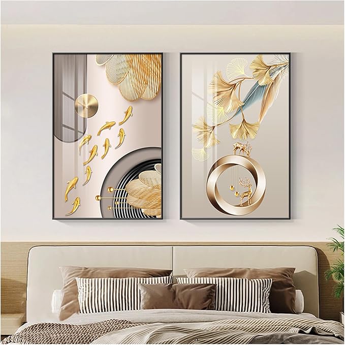 Wall Art for Office Framed Decorative Oil Painting Set Posters for Room Decorative Modern Artwork Ready to Hang 2 Pieces,L,23.6 * 15.7in