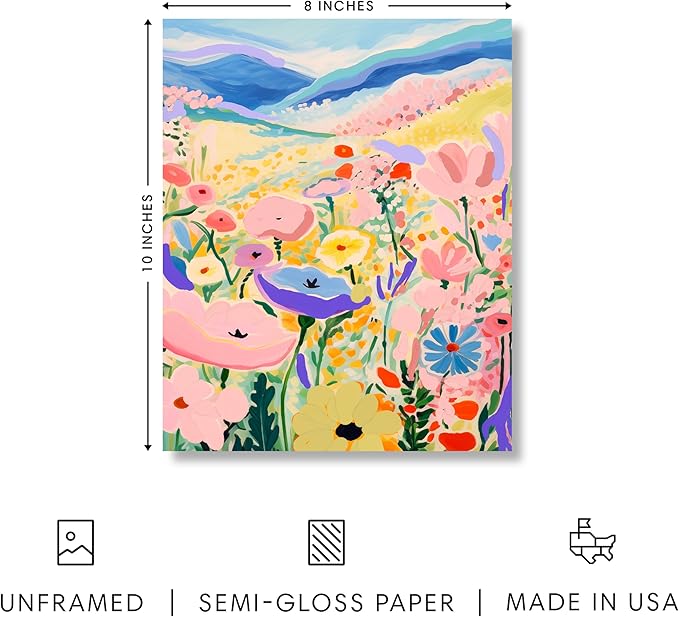 HAUS AND HUES Floral Art Wall Decor - Wildflowers Wall Art for Living Room, Floral Artwork for Bedroom Walls, Flower Painting for College Girls Dorm Room (Valley, Unframed, 8x10)