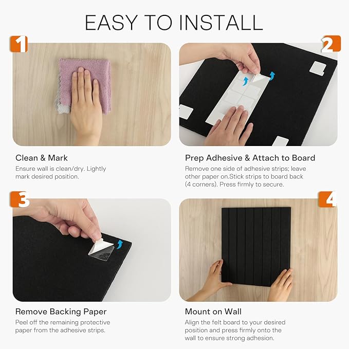 MaxGear Large Cork Boards for Walls 36" x 24", Black Felt Bulletin Board Tiles for Office Decor, 6 Pack Felt Wall Tiles with Slat Paneling, Push Pin Board Home Wall Organizer