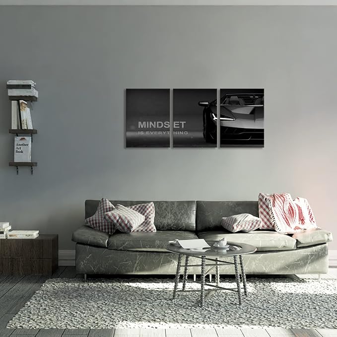 KAWAHONE Motivational Canvas Wall Art Lamborghini Posters Prints Entrepreneur -Mindset is Everything-Office Decor Set Ready to Hang