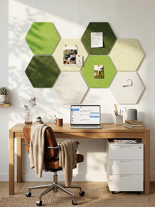 8 Pack Hexagon Felt Bulletin Board Tiles - 11.8" Large Thick Pin Board for Walls with 30 Push Pins, DIY Boards for Office Home School Decor, Aesthetic Hex Cork Board Alternative