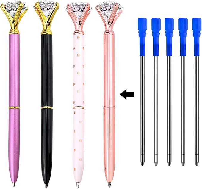 DunBong Metal Pen D1 Refills, Ballpoint Pen Refill, Black Ink, Crystal Diamond Pen Refil Replacement Ink,3.2 inch, Pack of 5 (Black)