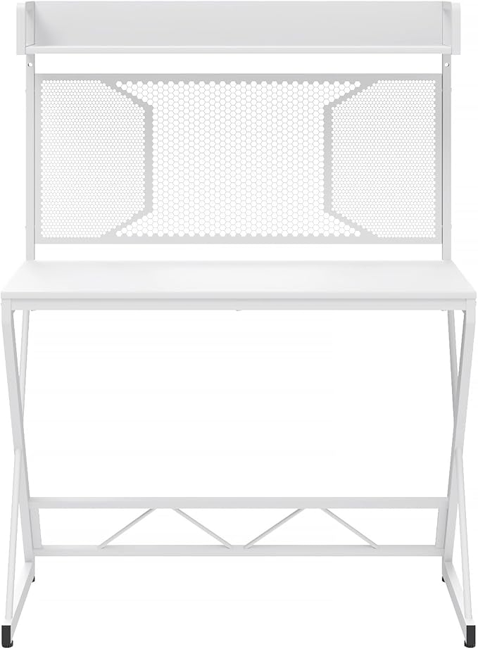 Elephance Small Gaming Desk with Pegboard, 39 Inch Computer Desk with Storage Shelves, Modern Office Desk for Study Work Home Office, Small Spaces, White