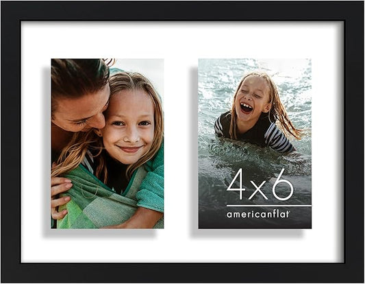 Americanflat 4x6 Double Picture Frame with Shatter-Resistant Glass - Fits Two 4x6 Photos or use as One 9x12 Picture Frame - Signature Collection - Collage Frames with Floating Effect for Wall - Black