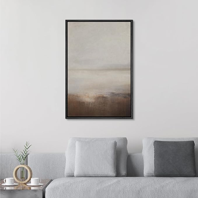SIGNFORD Framed Canvas Print Wall Art Muted Horizon Abstract Earth Tones Illustrations Modern Art Decorative Relax/Calm for Living Room, Bedroom, Office - 16"x24" Black