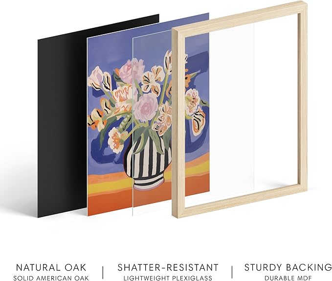 HAUS AND HUES Floral Art Wall Decor - Wildflowers Wall Art for Living Room, Floral Artwork for Bedroom Walls, Flower Painting for College Girls Dorm Room (Striped Vase, Beige Frame, 11x14)