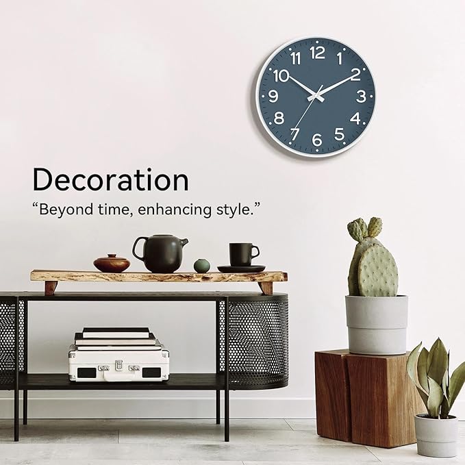 Wall Clock 12 Inch Silent Wall Clocks Battery Operated- Modern Non Ticking Analog Clock Decorative for Living Room Bedroom Office Kitchen(Azure Blue)